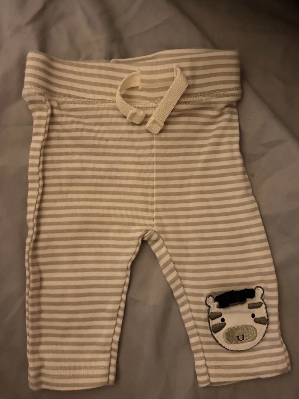 Gerber Cream and White Striped Baby Sweatpants with Zebra Patch